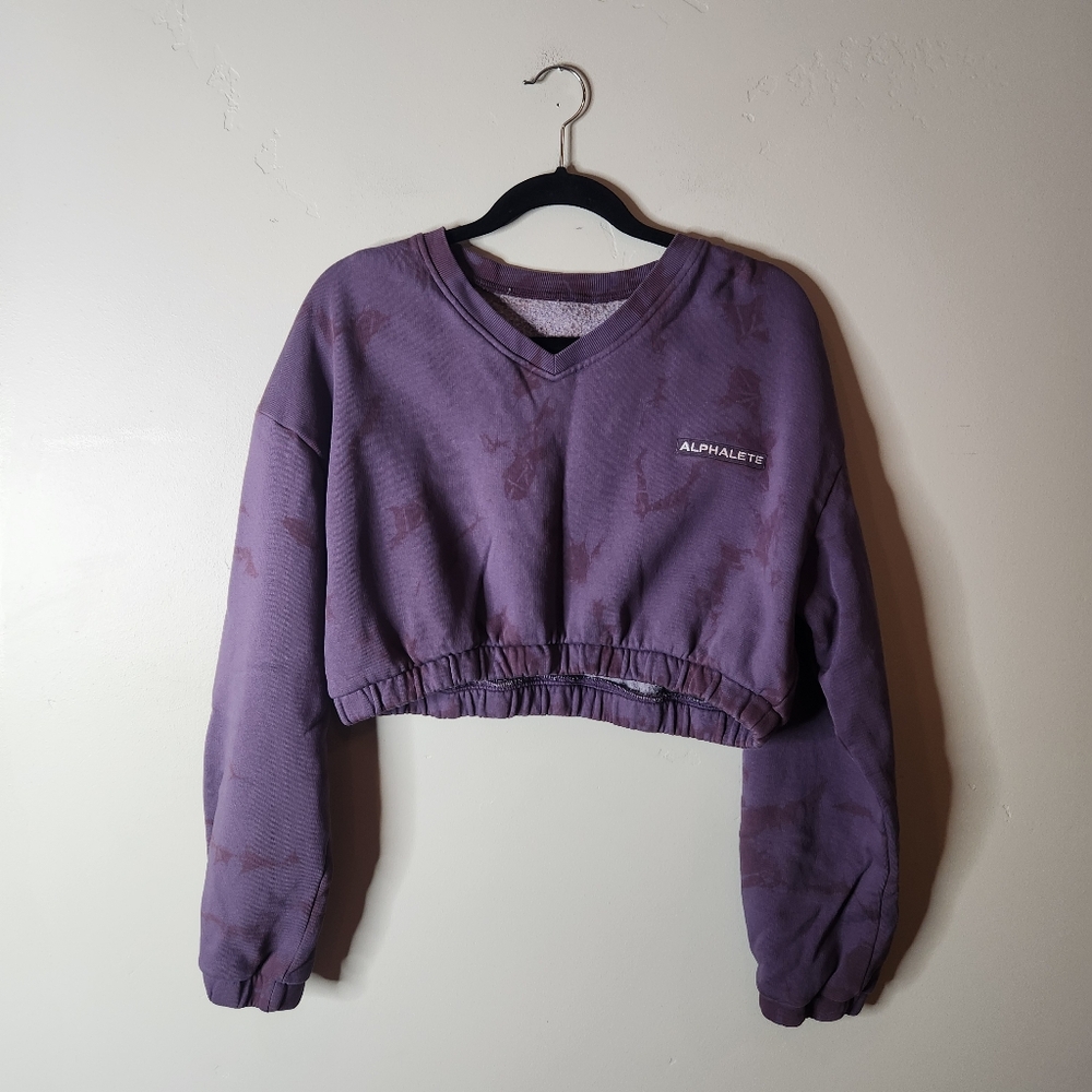 Alphalete HCTS Women's Washed V-Neck Fleece Crop Sweater Size Large - Picture 3 of 7